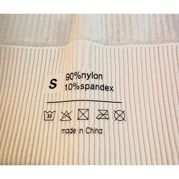 White Ribbed Long Sleeve Crop Top with Thumb Holes - Juniors S - Picture 10 of 10